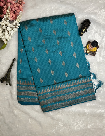Semi Tussar Saree in Ramar Blue Colour - Rich Border