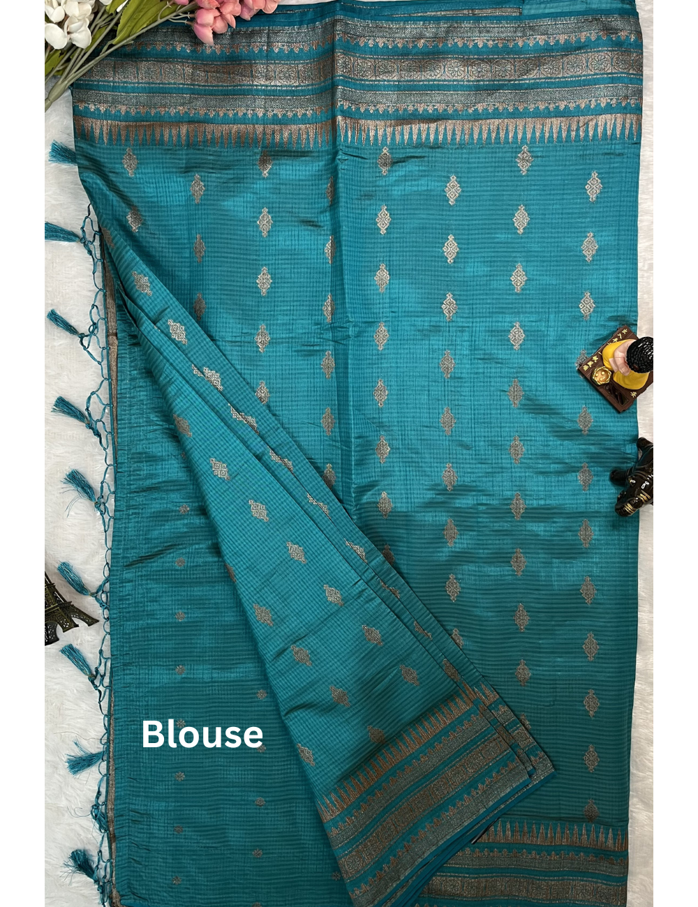 Semi Tussar Saree in Ramar Blue Colour - Rich Border