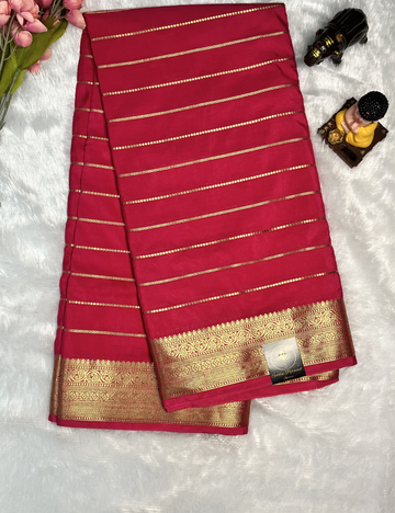 Semi Crepe Saree - Veldhari Pattern Body - Hot Pink