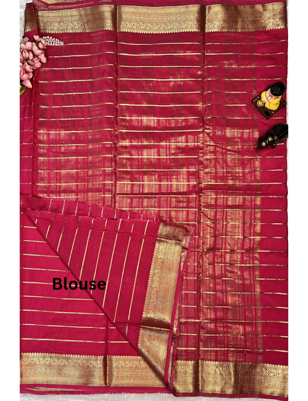 Semi Crepe Saree - Veldhari Pattern Body - Hot Pink