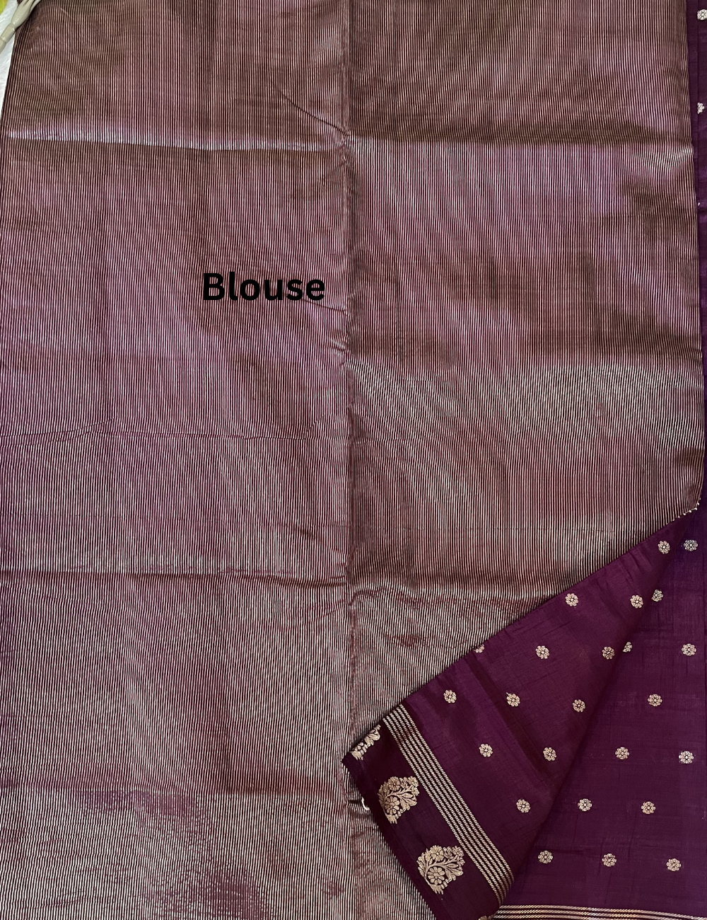 Brinjal Purple Semi Tussar Saree with Butta All Over - Small Border