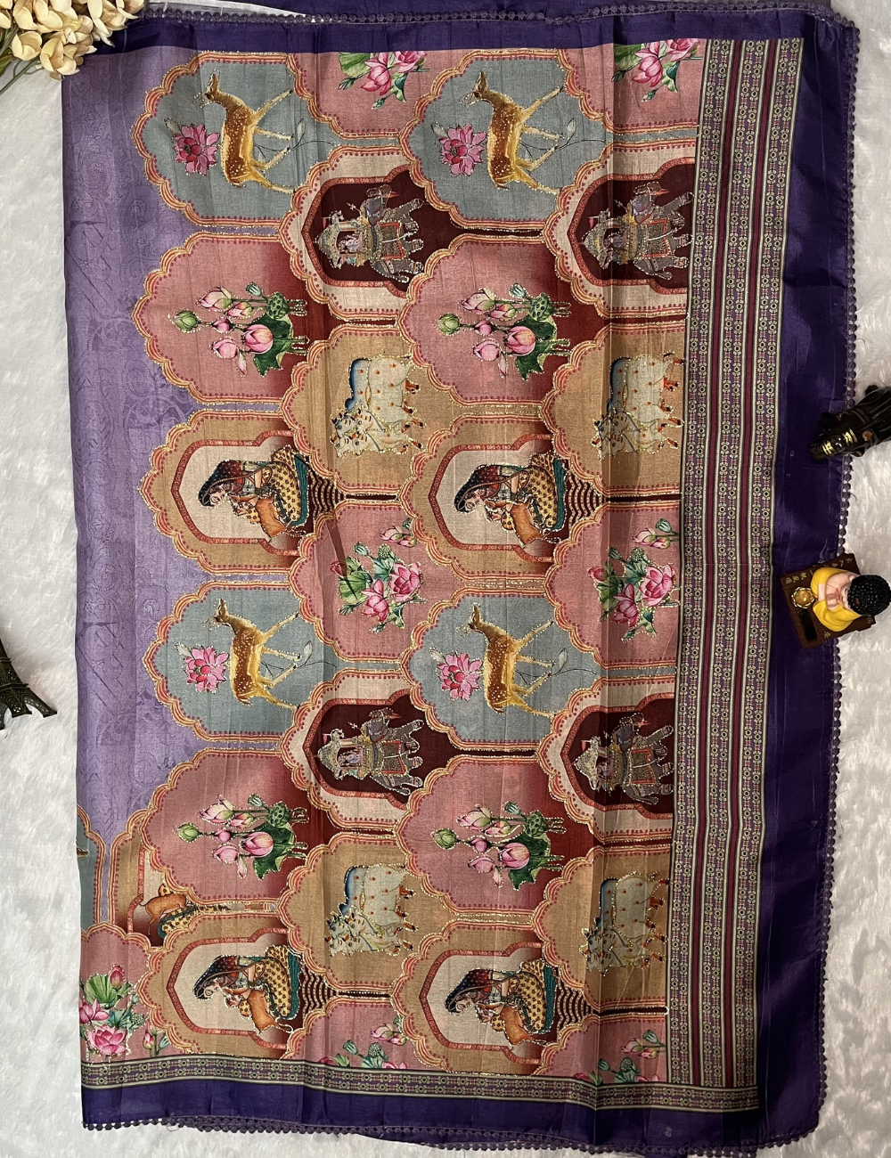 Designer Saree - Artistic Heritage Embroidered Motifs - Lavender Colour