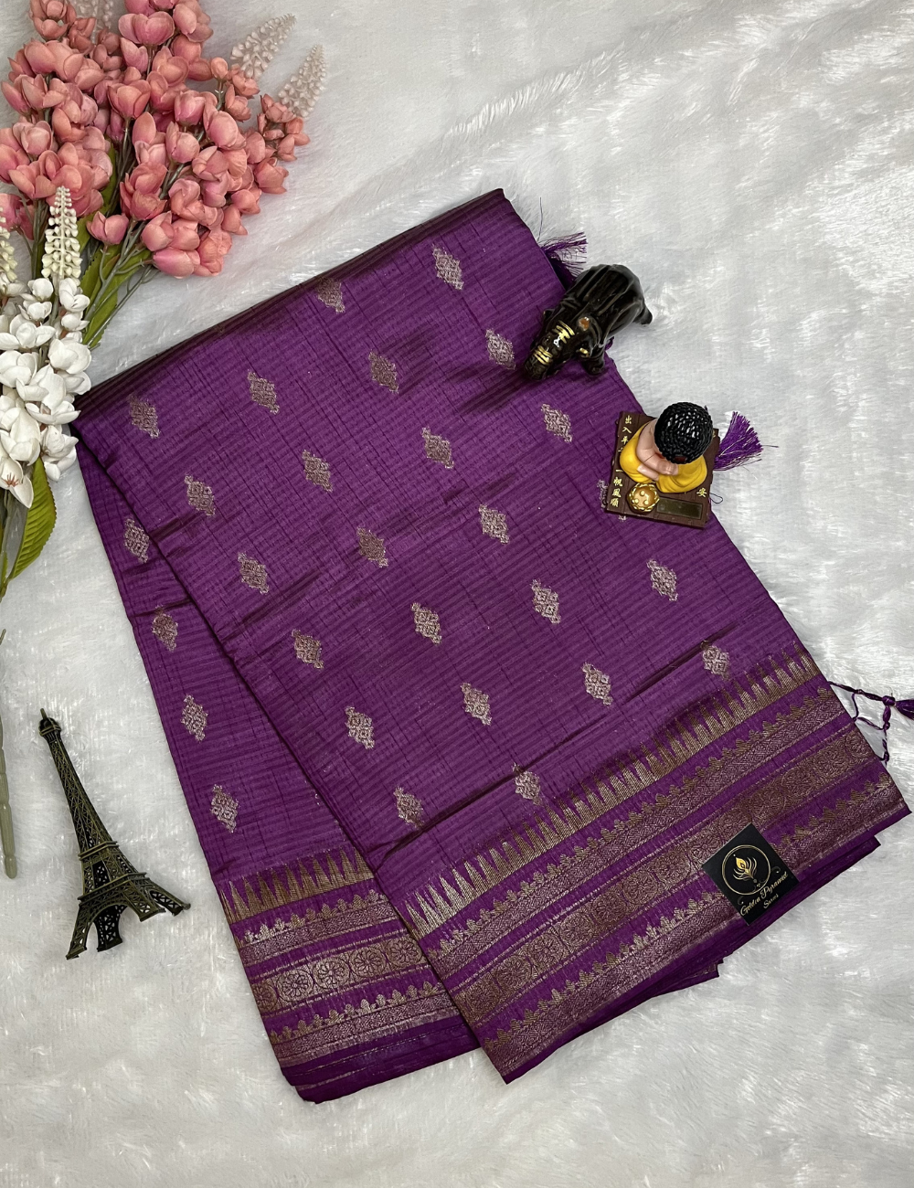 Semi Tussar Saree in Purple Colour - Rich Border
