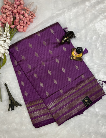 Semi Tussar Saree in Purple Colour - Rich Border