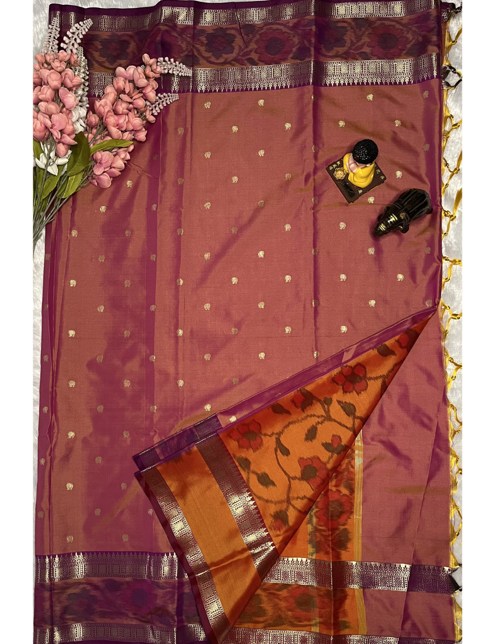Semi Soft Silk - Pastel Pink - Pochampally border