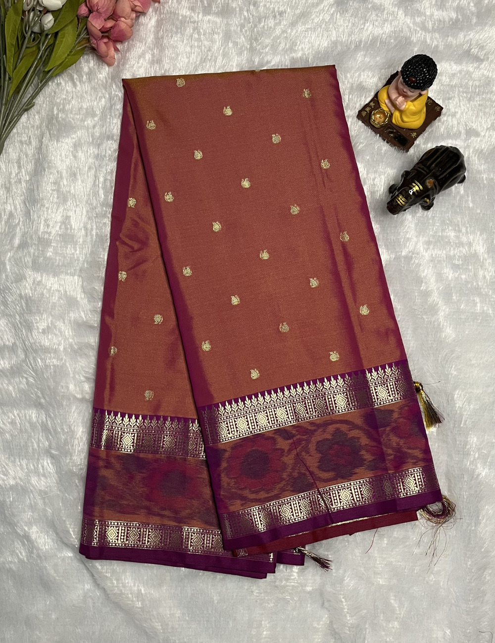 Semi Soft Silk - Pastel Pink - Pochampally border
