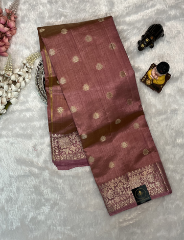 Onion Pink Semi Tussar Saree  - Butta All Over - Lightweight