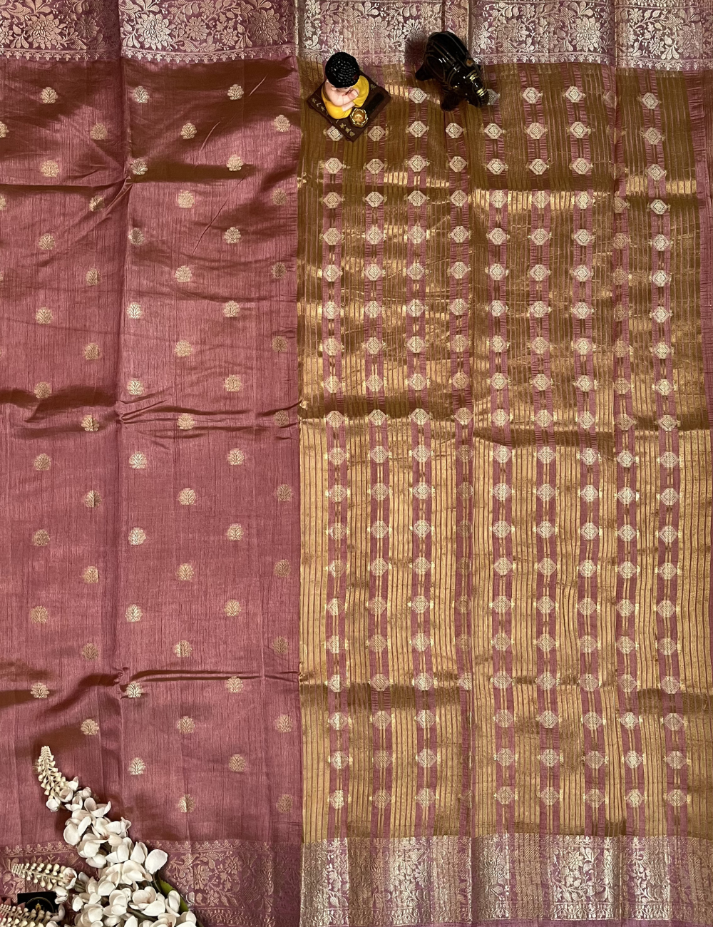 Onion Pink Semi Tussar Saree  - Butta All Over - Lightweight