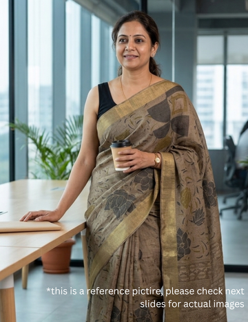 Tissue Silk - Abstract Print - Beige Colour